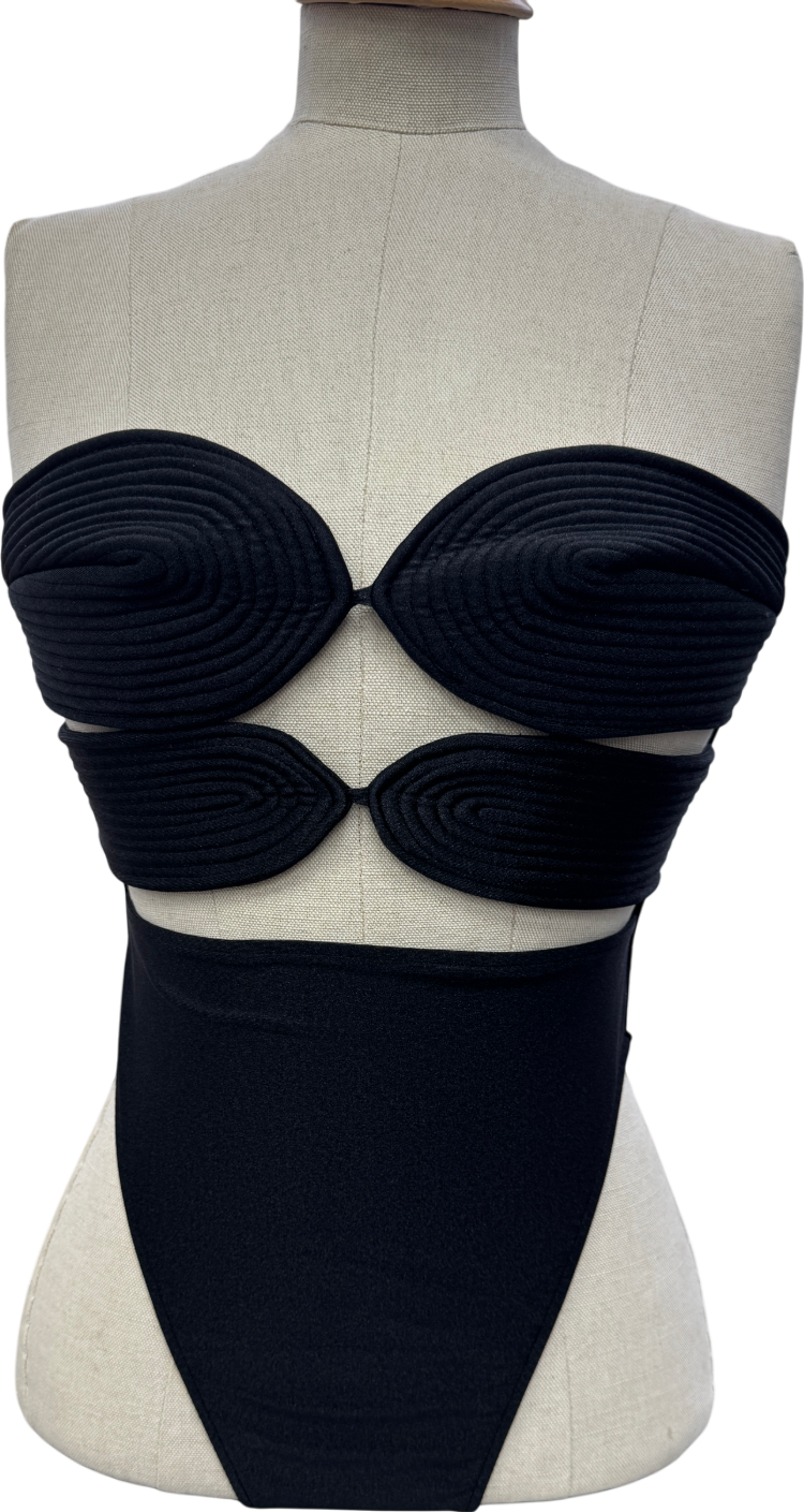 Andriana Degreas Black Quilted Cup Detail Cut Out Strapless Swimsuit UK S