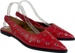ASRA Red Lotten Eyelet Studded Pointed Ballerina Flats UK 8 EU 41
