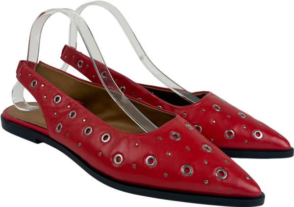 ASRA Red Lotten Eyelet Studded Pointed Ballerina Flats UK 8 EU 41