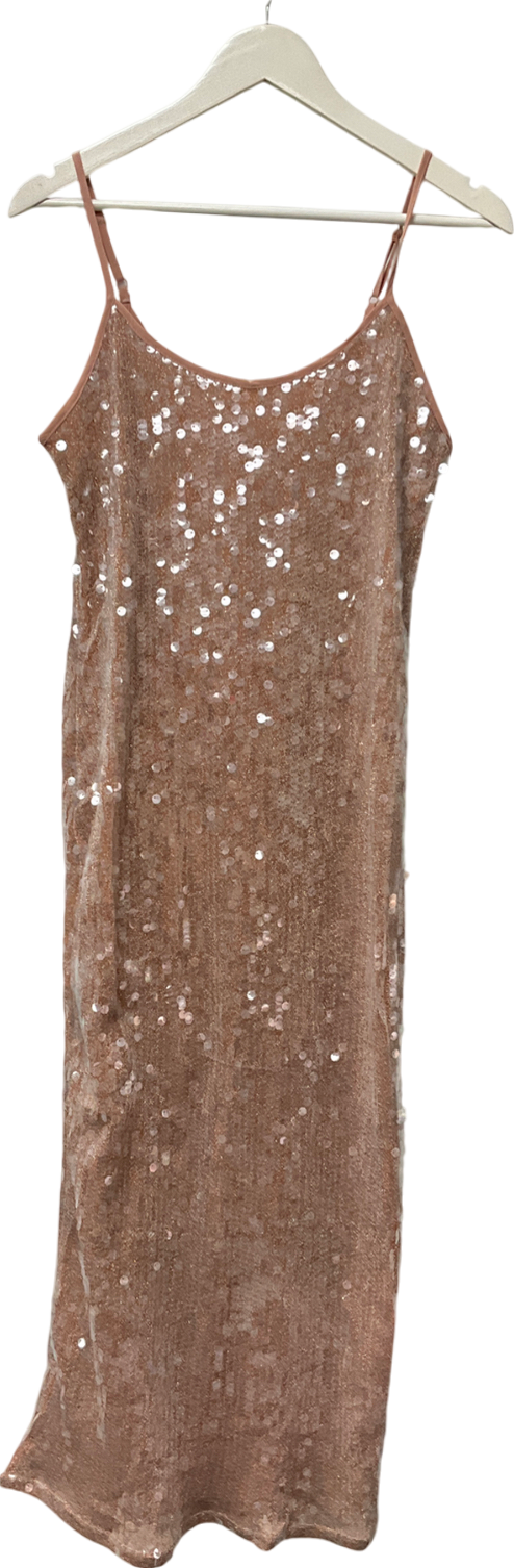 Topshop Pink Sequin Cami Midi Slip Dress UK 10