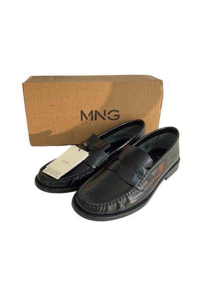 MANGO MNG Black Leather Loafers EU 39 UK 6