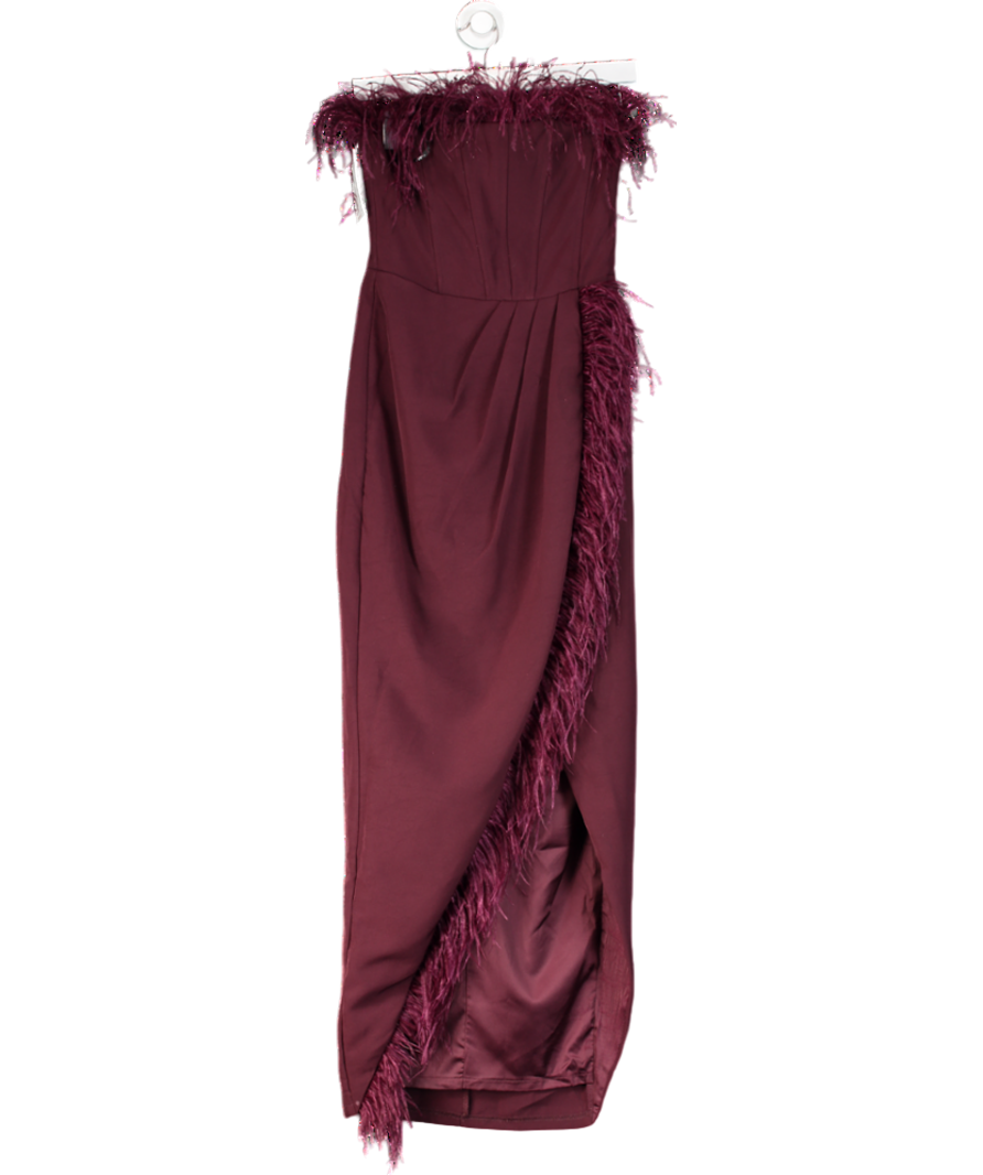 Club L Purple Cosmo Bandeau Feather Corset Split Maxi Dress UK 10