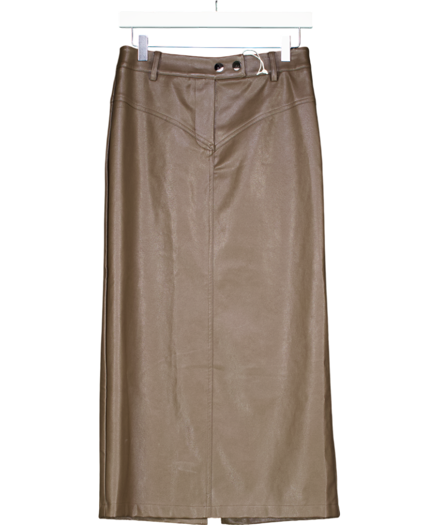 NA-KD Brown Mid Waist Midi Skirt UK 6