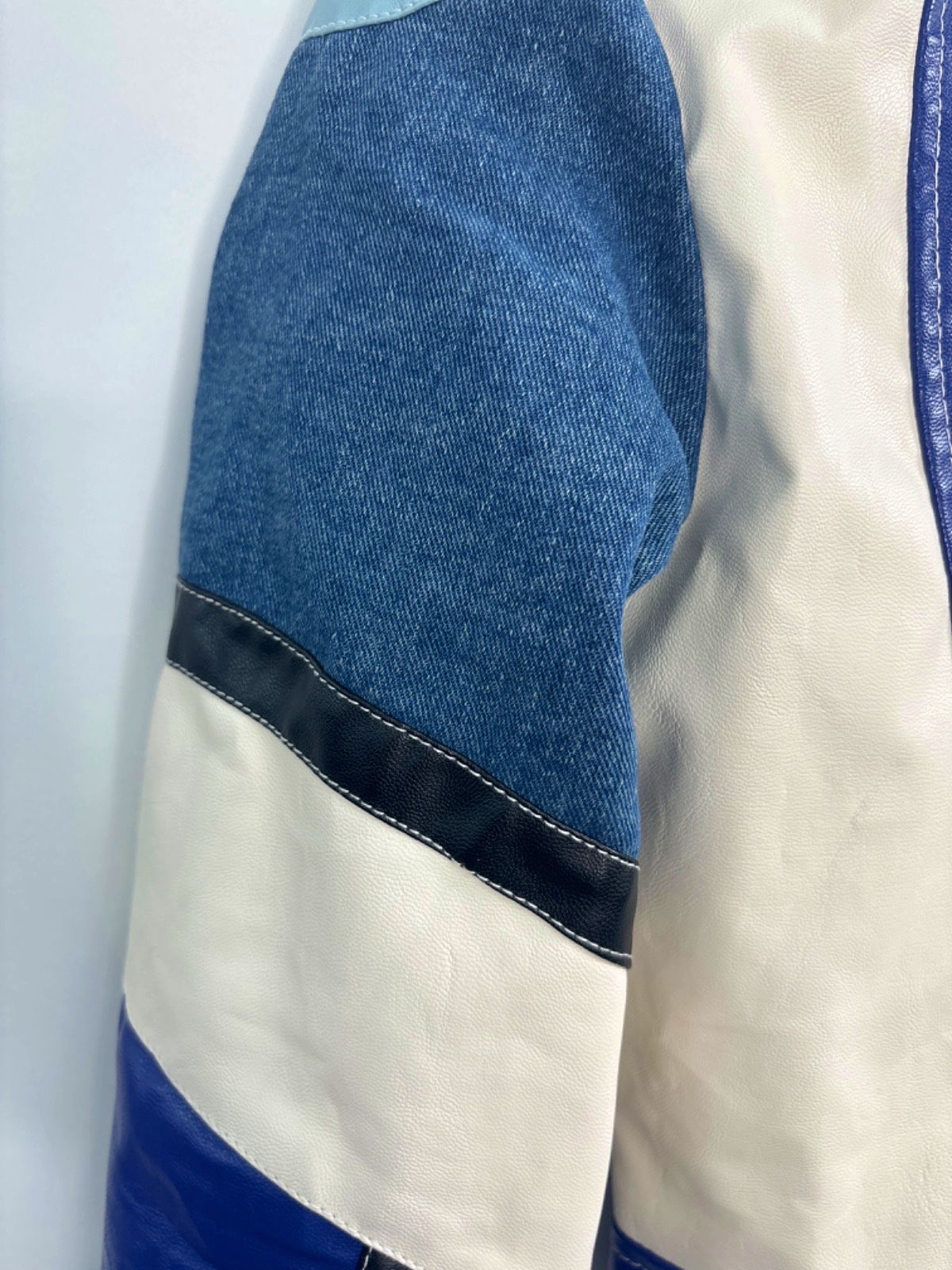 Fashion Nova Blue/White/Denim Moto Jacket XS