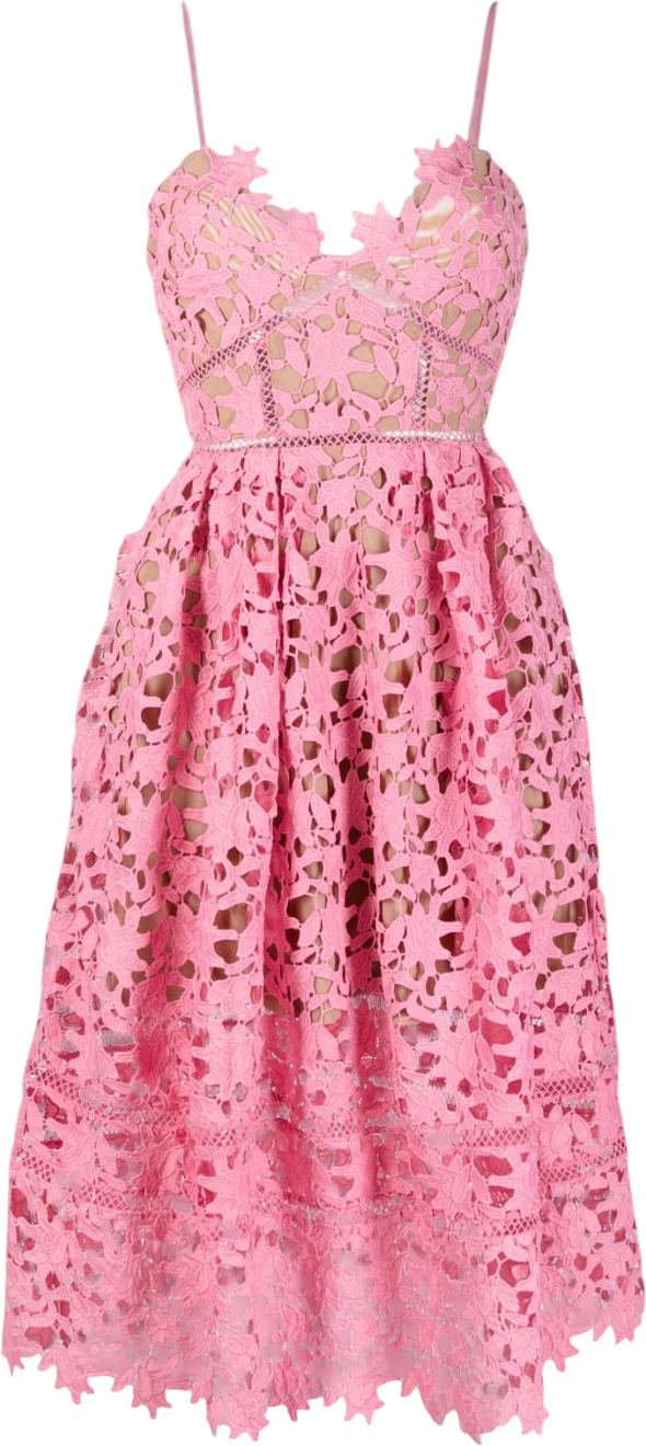 SELF PORTRAIT Pink  Azaelea Floral-embroidered Woven Midi Dress UK 4