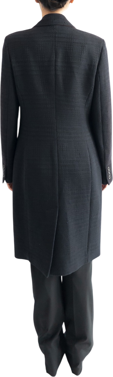 PAUL SMITH Navy / Black Virgin Wool & Cotton Blend Tweed Tailored Coat It40 UK 8