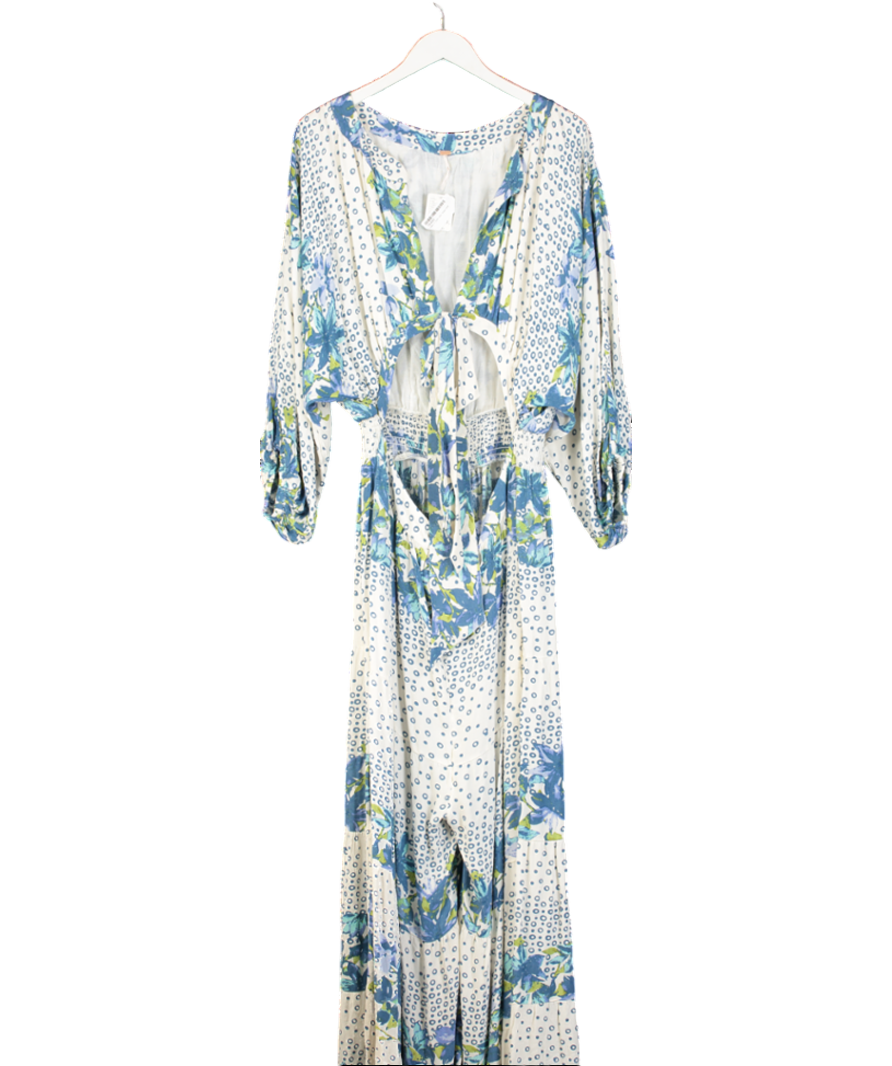 Free People White Floral Open Back Maxi Jumpsuit UK XL