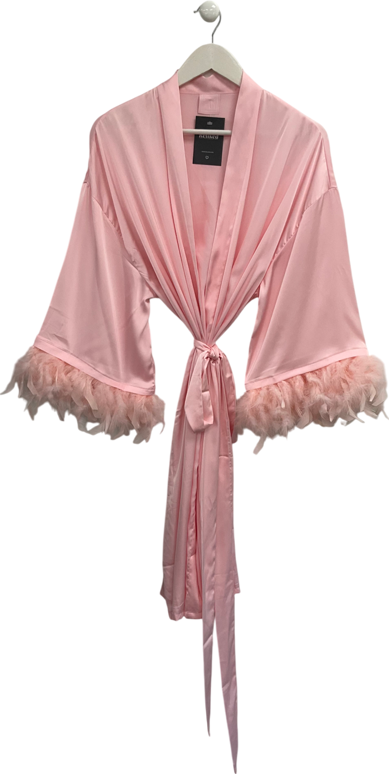 Kayali Pink Satin Feather Trimmed Robe UK S/M