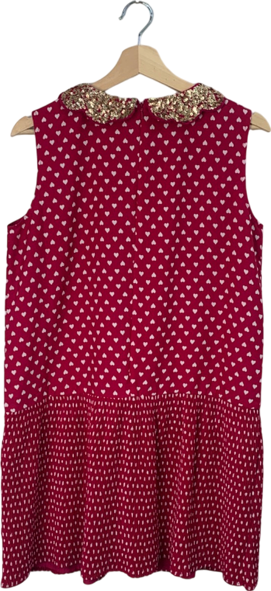 Boden Red and White Heart Print Dress with Sequin Collar Size 16 Years+