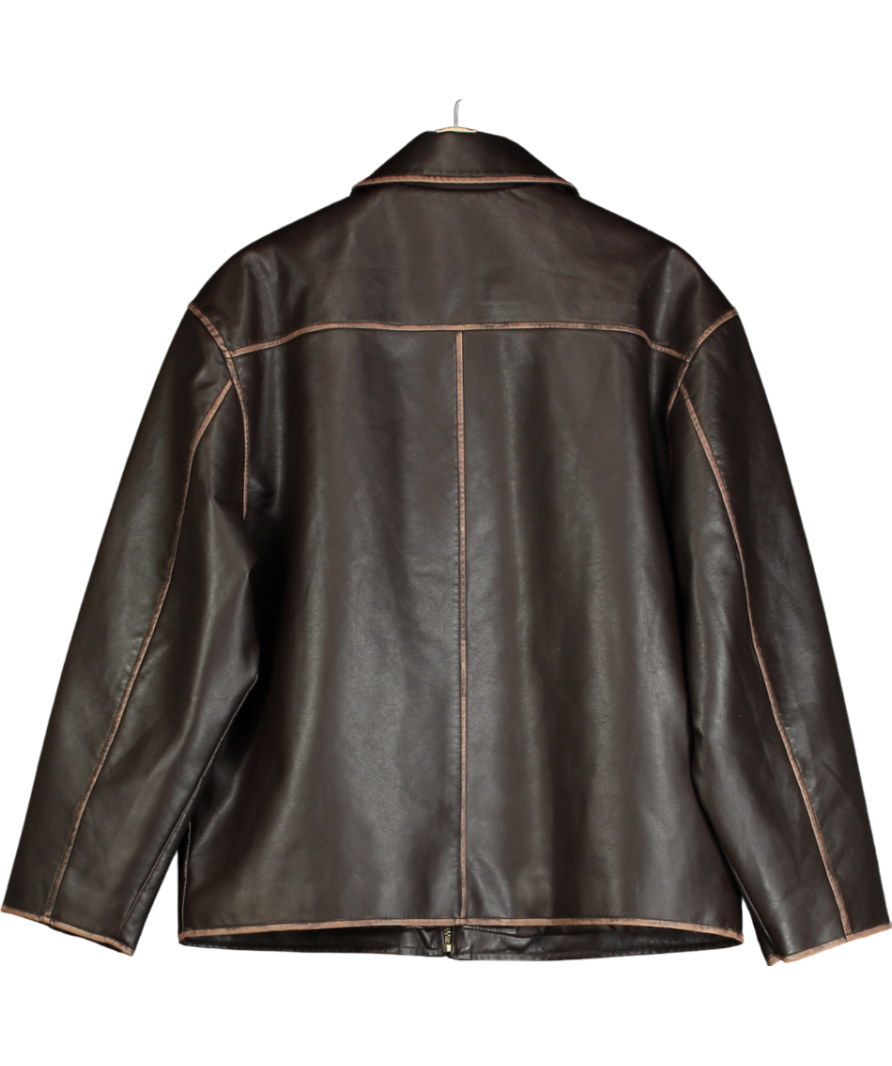 MANGO Brown Leather-effect Jacket With Contrast Stitching UK M