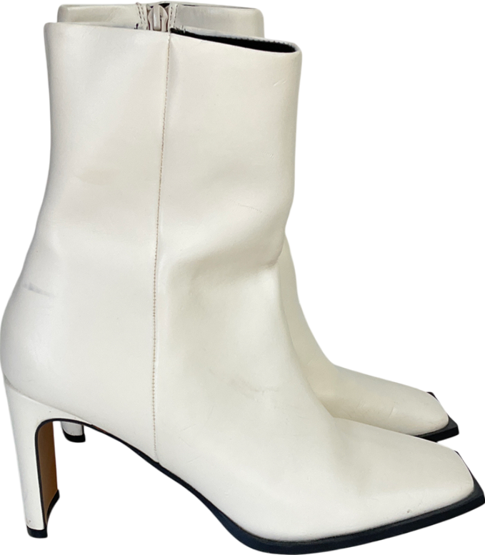 H&M White Wide Fit Reach Set Back Mid Heel Boots In Off-white UK 6 EU 39 👠