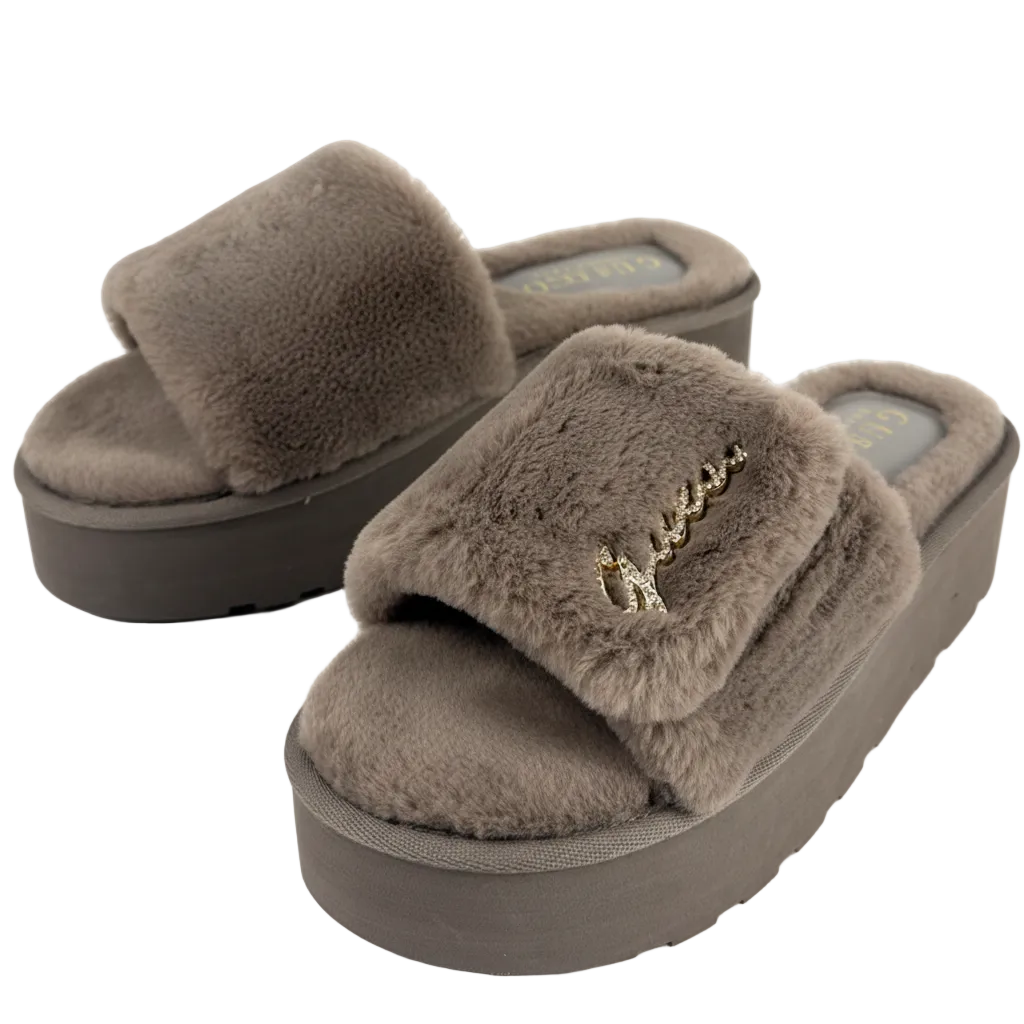 Guess Brown Faux Fur Sandal UK 6 EU 39