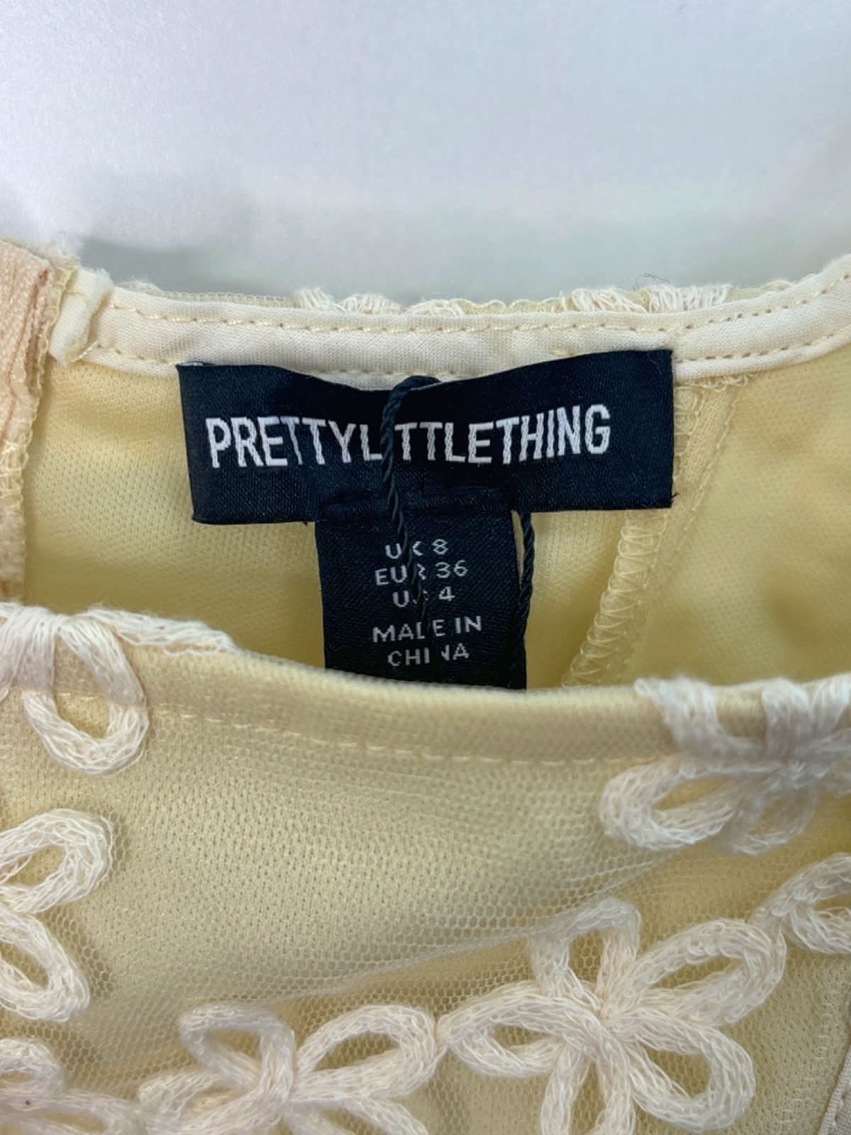 PrettyLittleThing Cream Floral Textured Corset Top Size 8