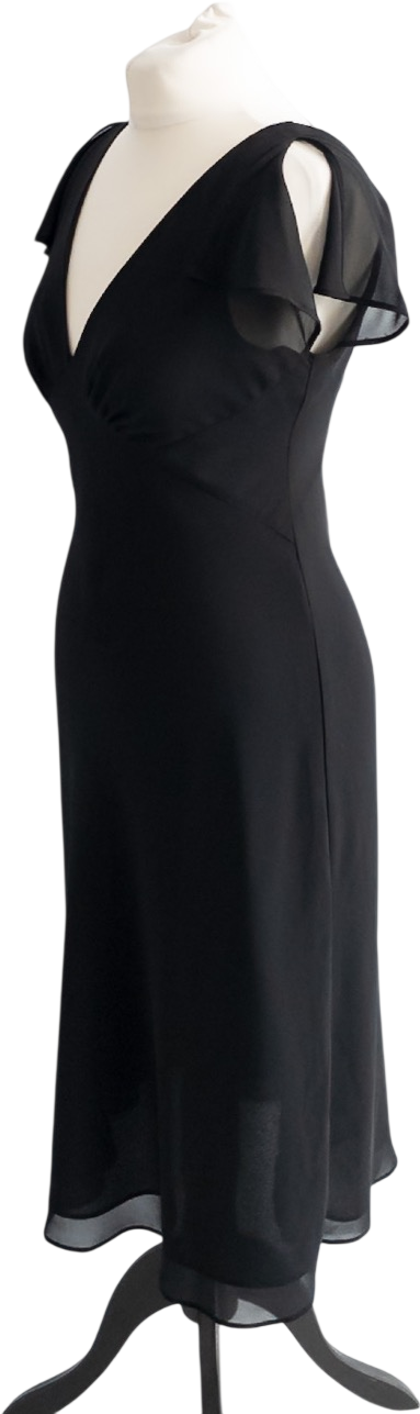 Amanda Wakeley Elements Black Sheer Split Sleeve Fit And Flare Midi Dress UK 10