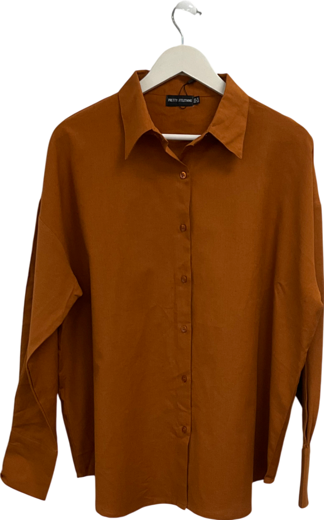 PrettyLittleThing Orange Linen Feel Oversized Shirt UK 10