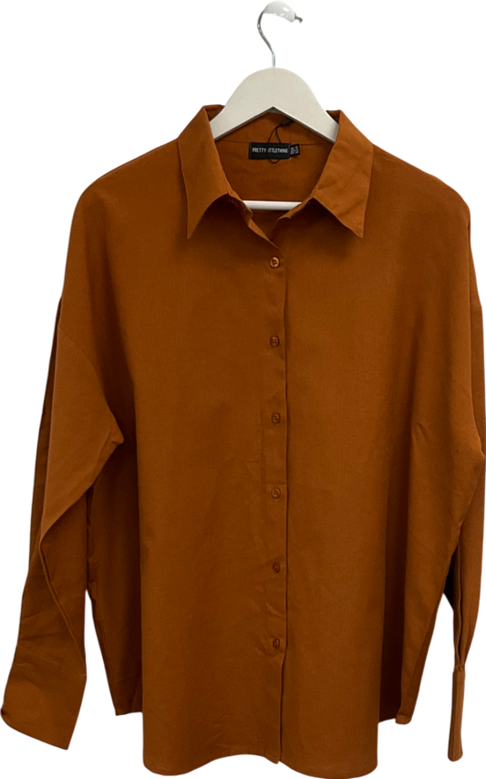 PrettyLittleThing Orange Linen Feel Oversized Shirt UK 10