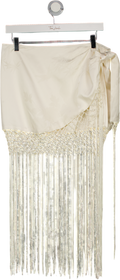 BOA Cream Satin Jacquard Sarong Midi Skirt With Fringing UK S