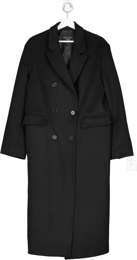 DreJani Black 100% Cashmere Double Breasted Overcoat UK M