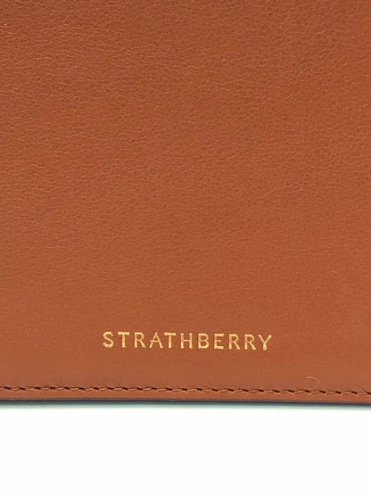 Strathberry Tan Leather Box Crescent shoulder bag with crochet strap