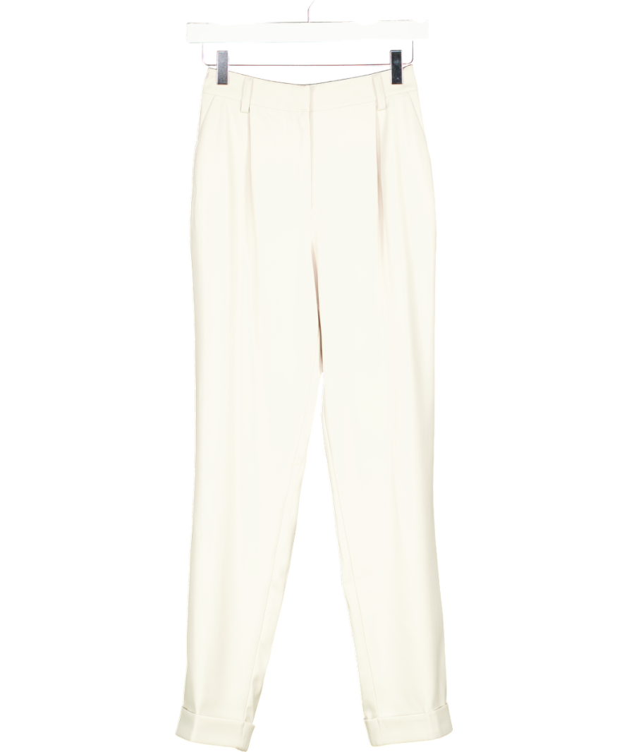 NA-KD Cream High Waist Fold Up Trousers UK 4