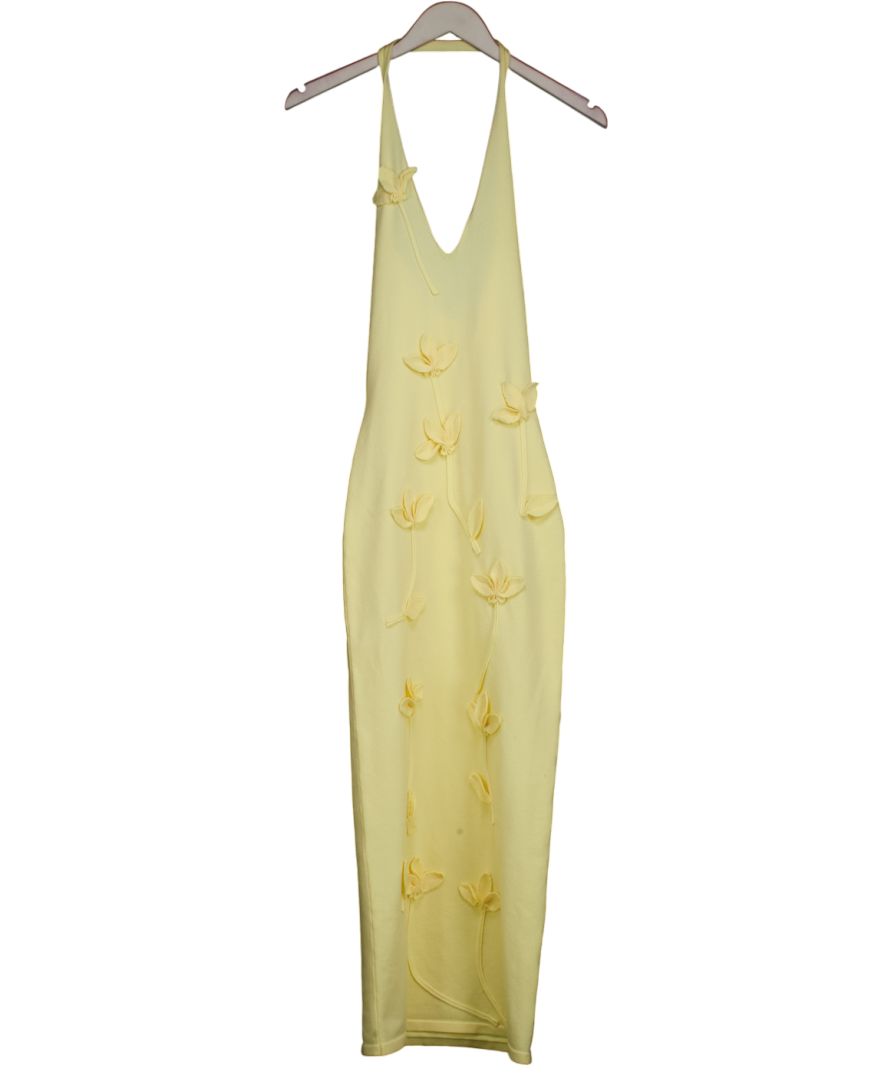 Meshki Yellow Floral Knit Midi Dress - Lemon UK XS