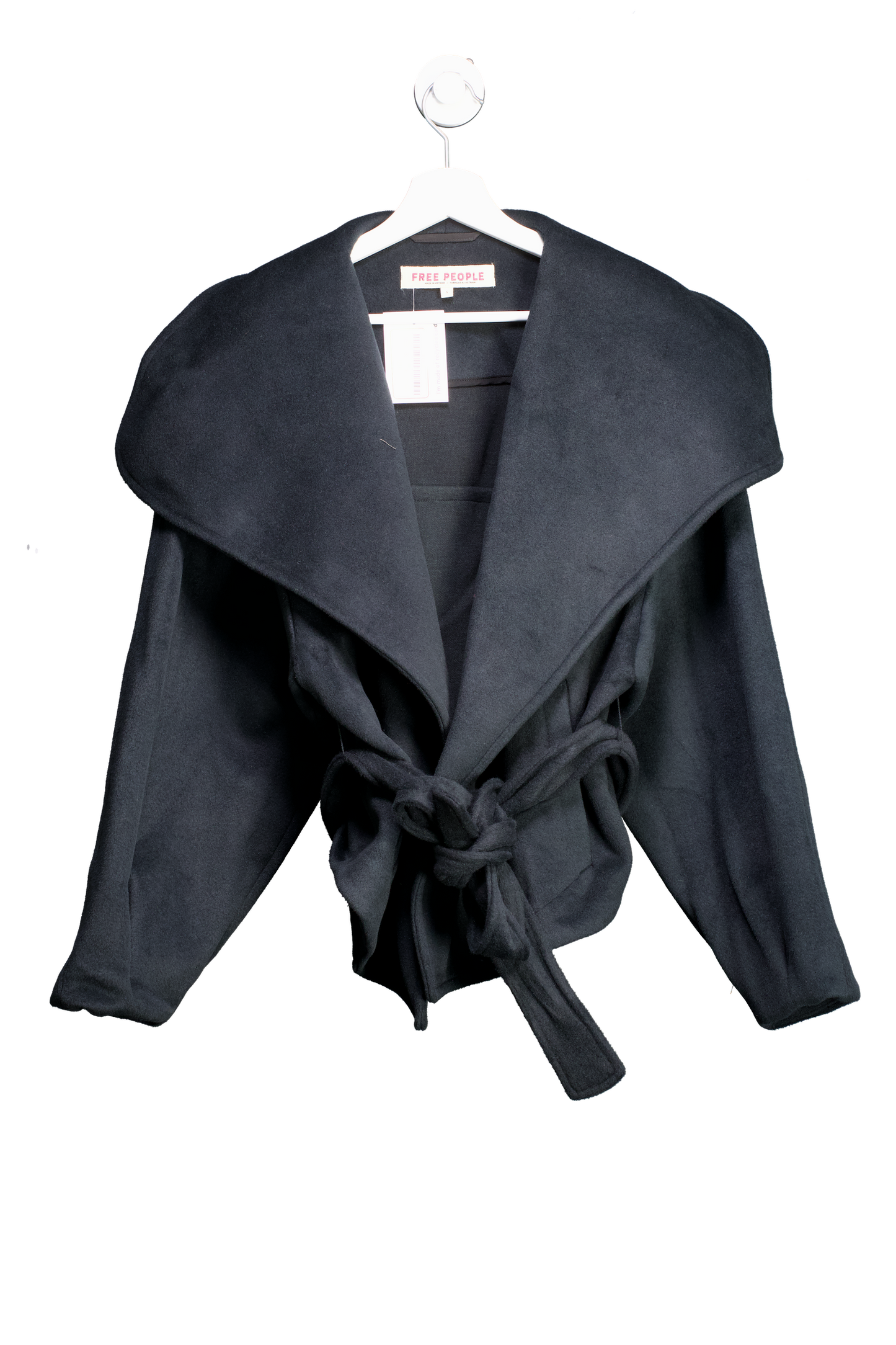 Free People Black Cashmere-feel belted Jacket UK S