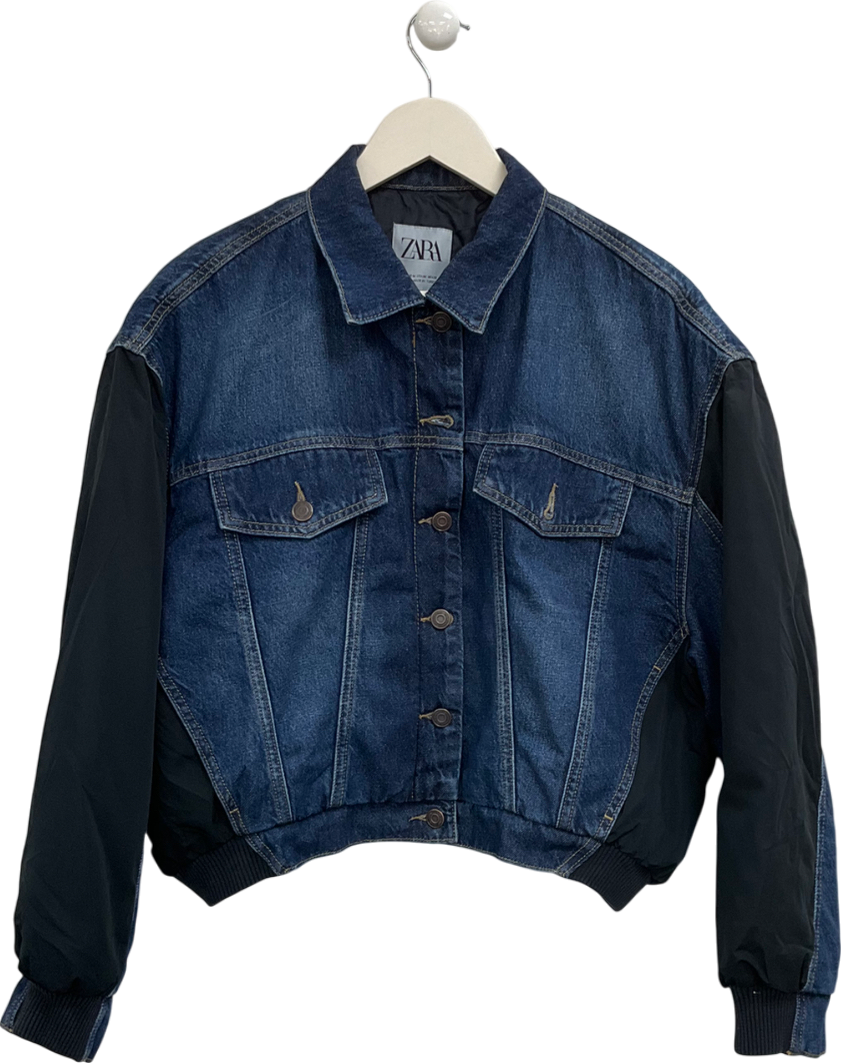 ZARA Blue Denim Bomber Jacket UK M