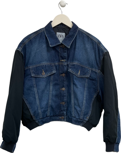 ZARA Blue Denim Bomber Jacket UK M