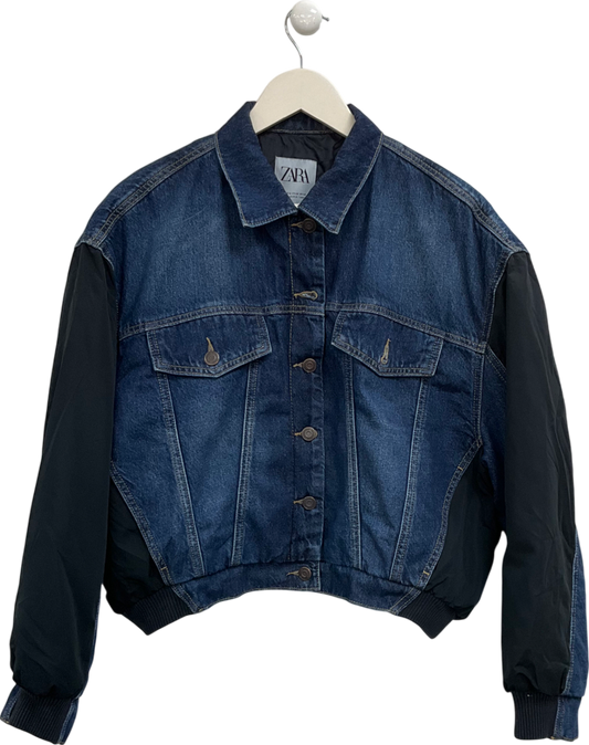 ZARA Blue Denim Bomber Jacket UK M