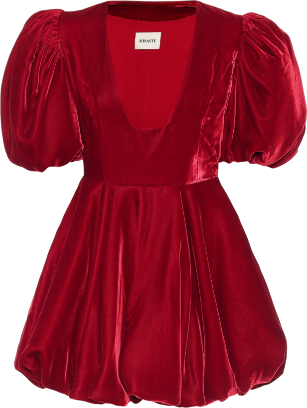 KHAITE Leona Puff-sleeve Velvet Dress In Red UK 8