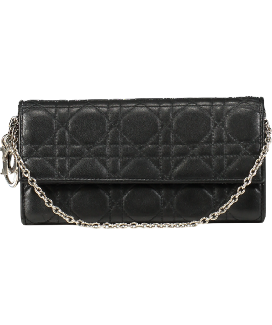 CHRISTIAN DIOR Lambskin Cannage Lady Dior Clutchbag with chain - Black with Silver hardware