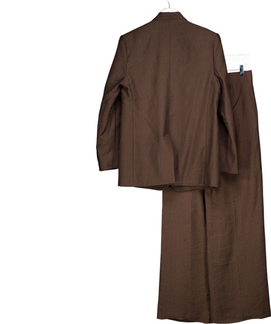 MANGO 2-piece Chocolate Brown Straight-fit Lyocell Suit Jacket (uk S) And Wide-leg Mid-rise Pleated Trousers UK 6