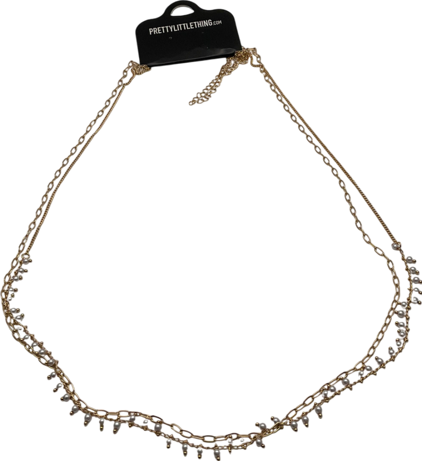 PrettyLittleThing Gold Layered Pearl Drop Belly Chain UK M/L