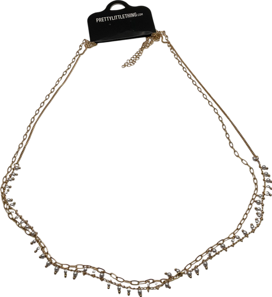 PrettyLittleThing Gold Layered Pearl Drop Belly Chain UK M/L