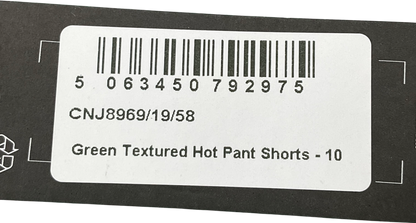 PrettyLittleThing Green Textured Hot Pants UK 10