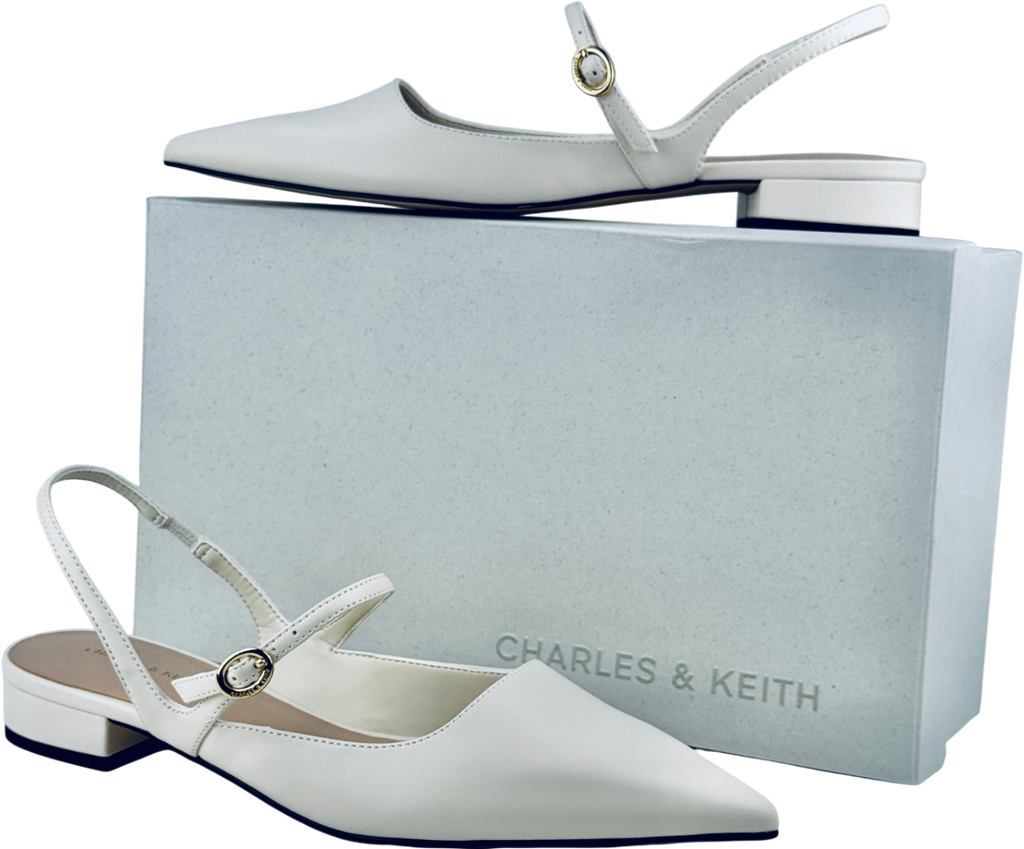 CHARLES & KEITH Roxane Slingback Mary Jane Flats - Chalk White UK 6 EU 39 👠