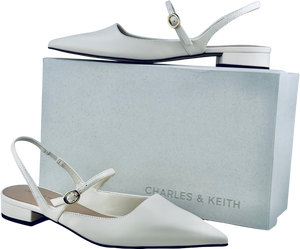 CHARLES & KEITH Roxane Slingback Mary Jane Flats - Chalk White UK 6 EU 39
