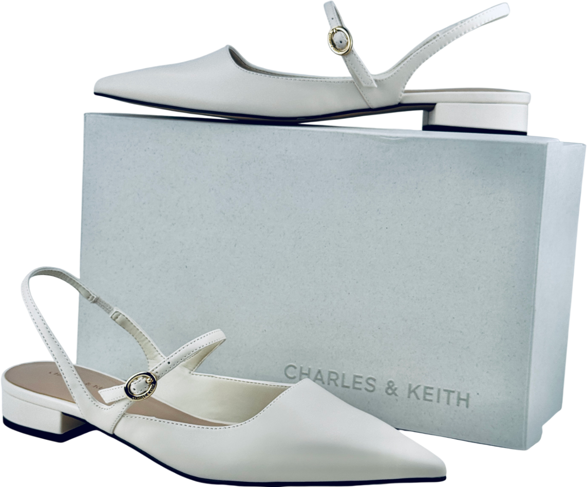 CHARLES & KEITH Roxane Slingback Mary Jane Flats - Chalk White UK 6 EU 39 👠