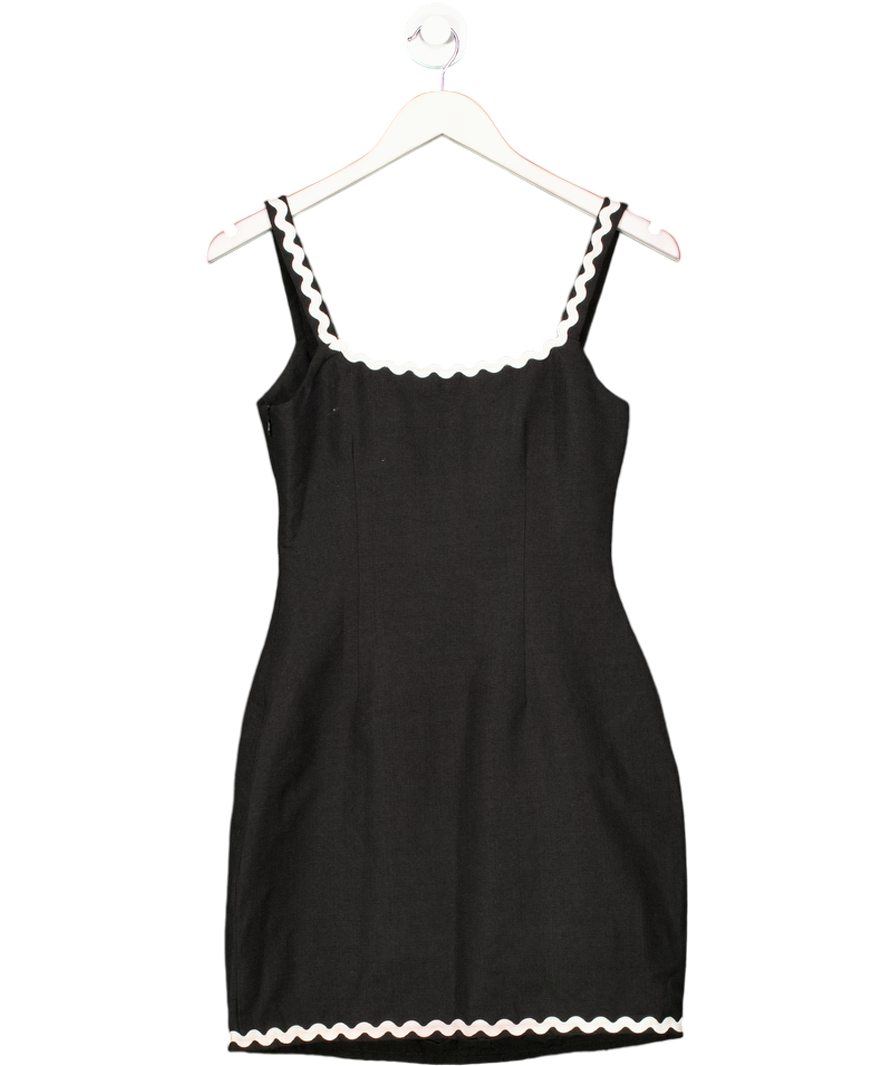 4th & Reckless Black Astrid Square-neck Woven Mini Dress With Scallop Trim UK 6