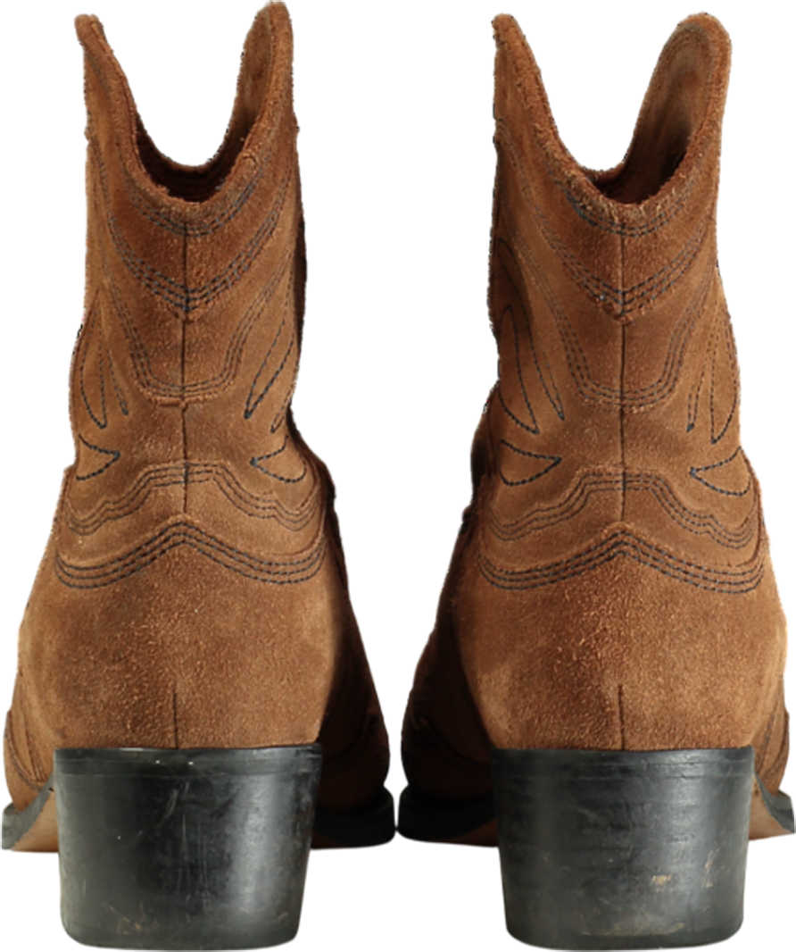 Ganni Brown Embroidered Suede Ankle Boots UK 5 EU 38 👠