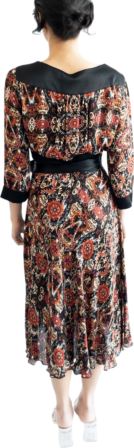 Diane von Furstenberg Black Iconic Printed Silk Wrap Dress Us10 UK 14