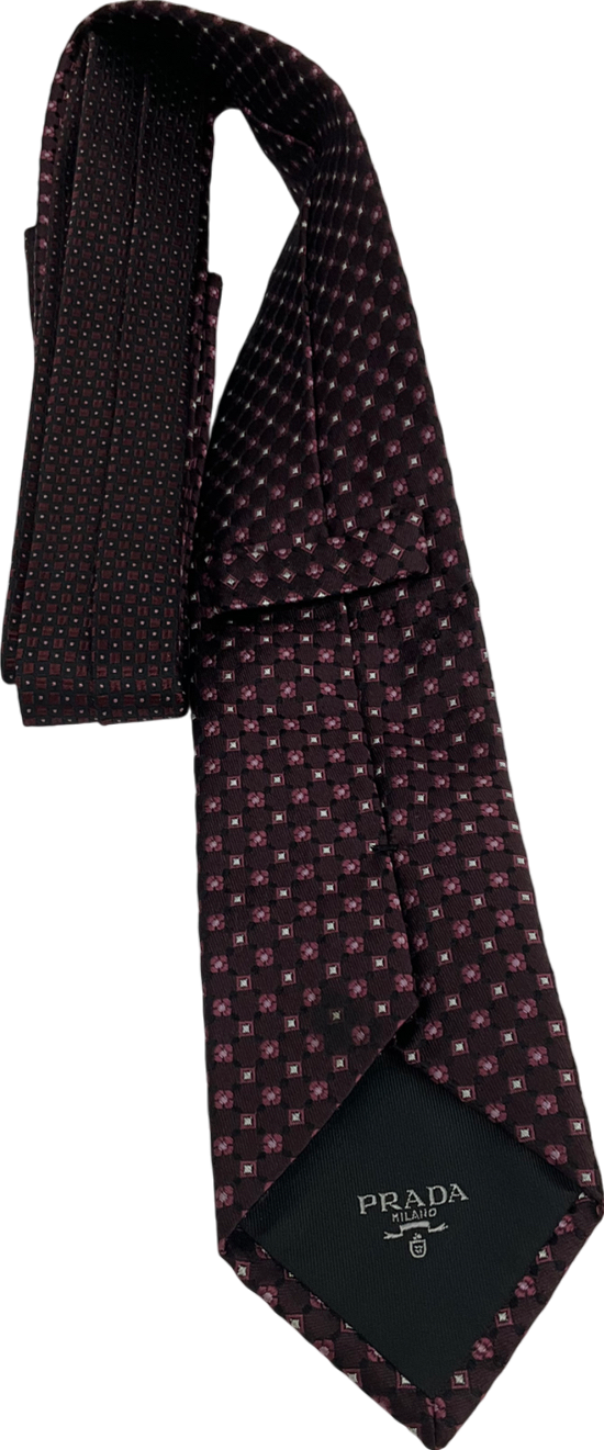 PRADA Burgundy Patten 100% Silk Neck Tie