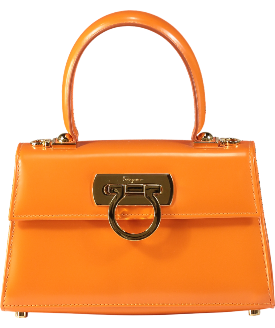 Orange Ferragamo Orange Leather Iconic Top-handle Bag With Shoulder Strap