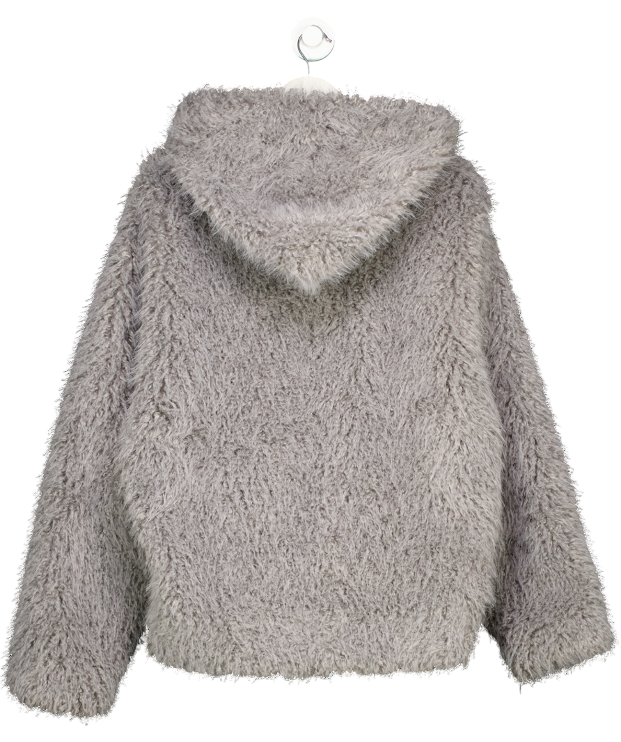 ZARA Srpls Grey Ltd. Edition Fluffy Faux Fur Hoodie UK L