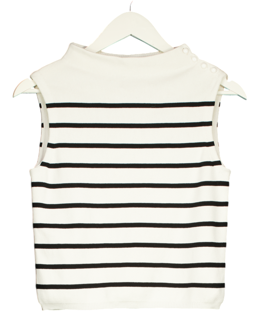 LilySilk White Striped Ultra-fine Merino Wool Vest UK S