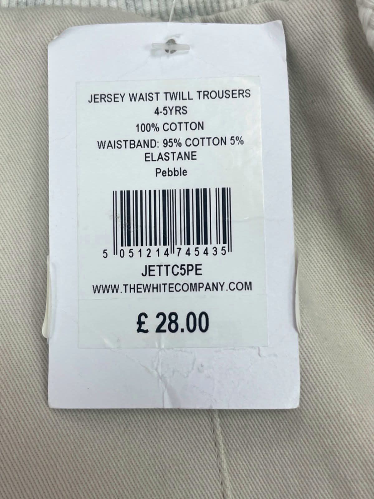 The Little White Company Pebble Jersey Waist Twill Trousers 4-5 Years