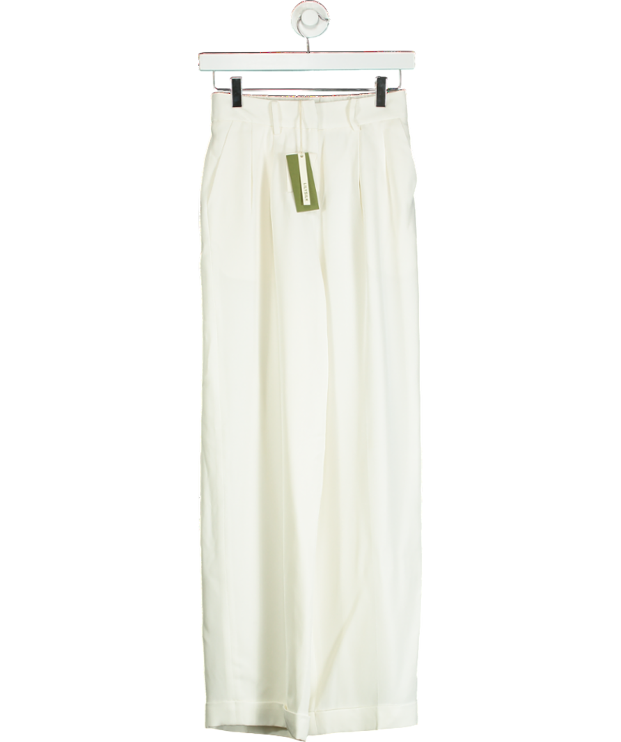 Lily Silk White Timeless Pleated Wide-leg Dense Silk Trousers UK 8