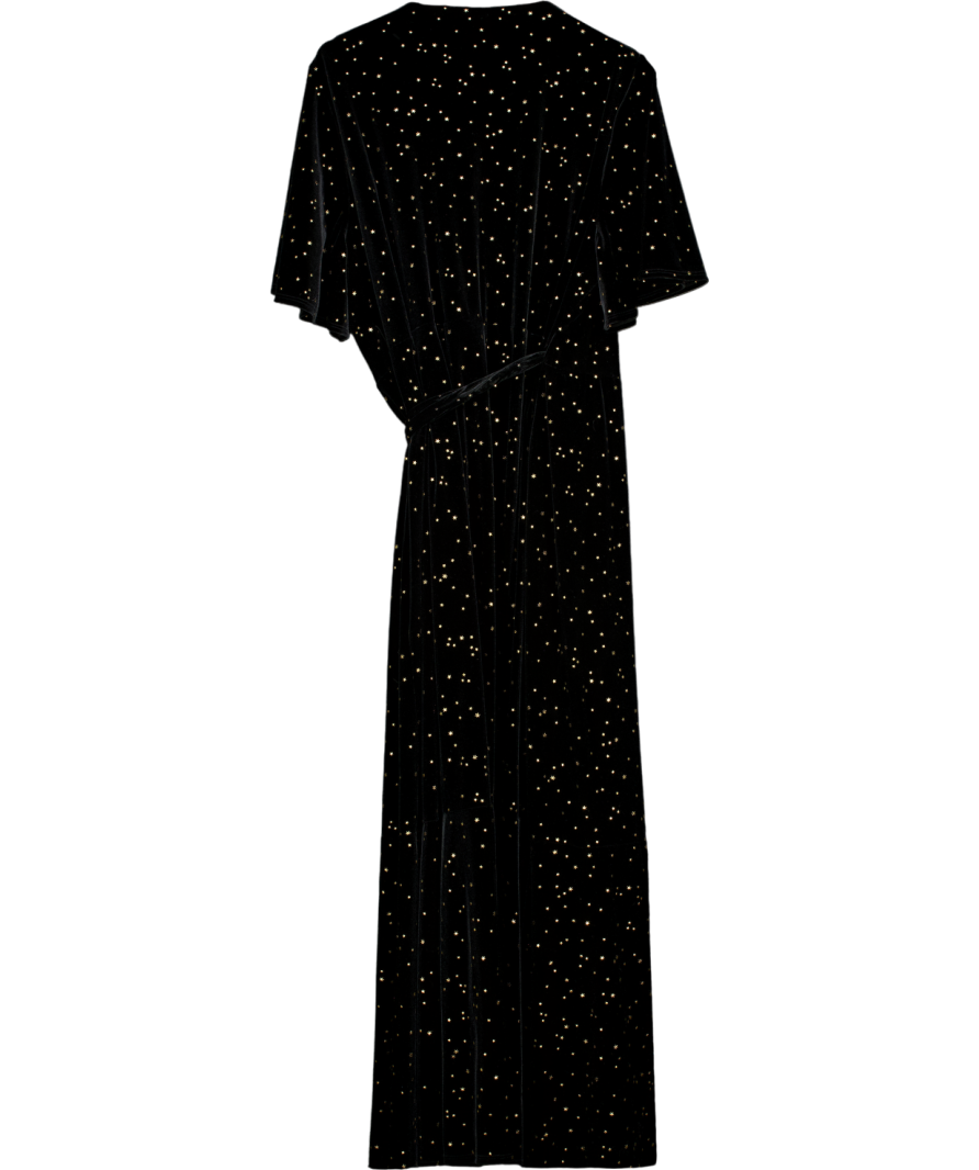 Goddiva Black Holly Velvet Star Wrap Maxi Dress UK 24