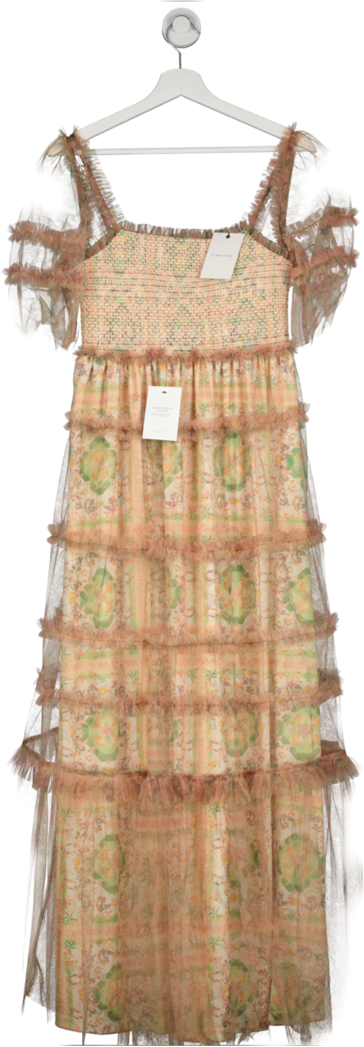 BY MALINA Pink Printed Chiffon Emie Maxi Dress UK S