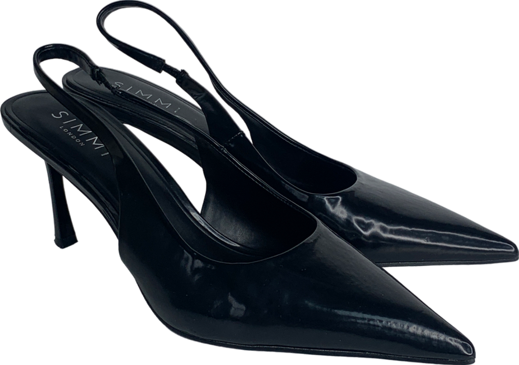Simmi London Cecily Black Patent Low Sling Back Court Shoes UK 6 EU 39 👠